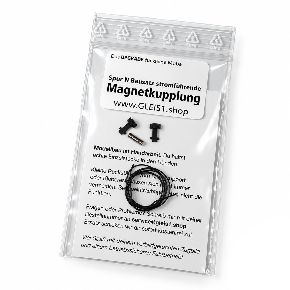 Verpackung NEM Bausatz stromführende Magnetkupplung mit Kabeln Litze Magnete Spur N